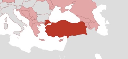  Eine Landkarte, auf der die Türkei rot hervorgehoben ist.
