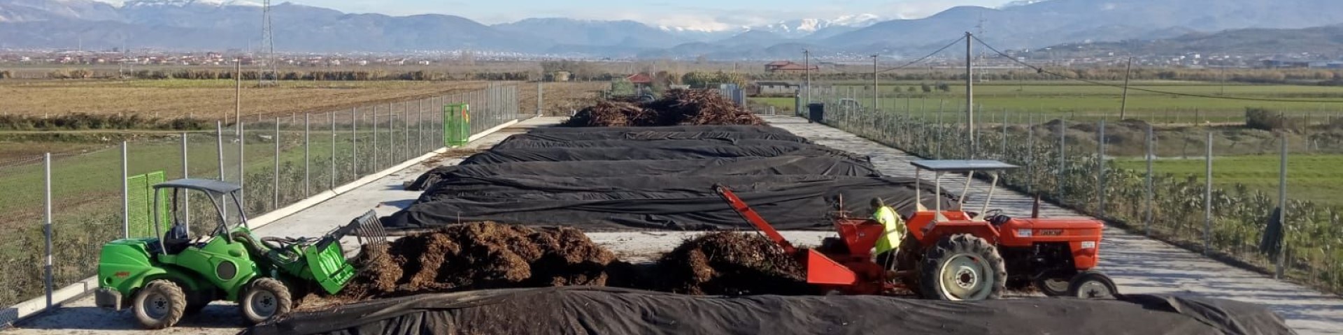 A view of the Composting Plant in Cerrik Municipality processing green waste.