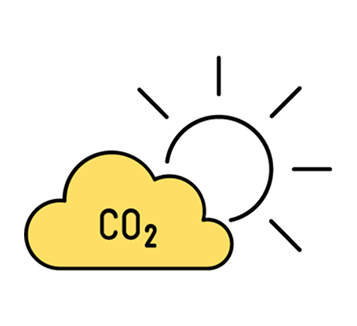 Graphic of a sun and a cloud with CO2 written inside it.