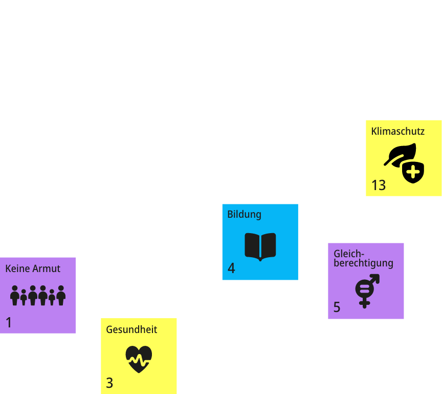 Infographic showing that digitalisation plays a crucial role in 70% of the Sustainable Development Goals, highlighting icons for education, health, and climate protection.