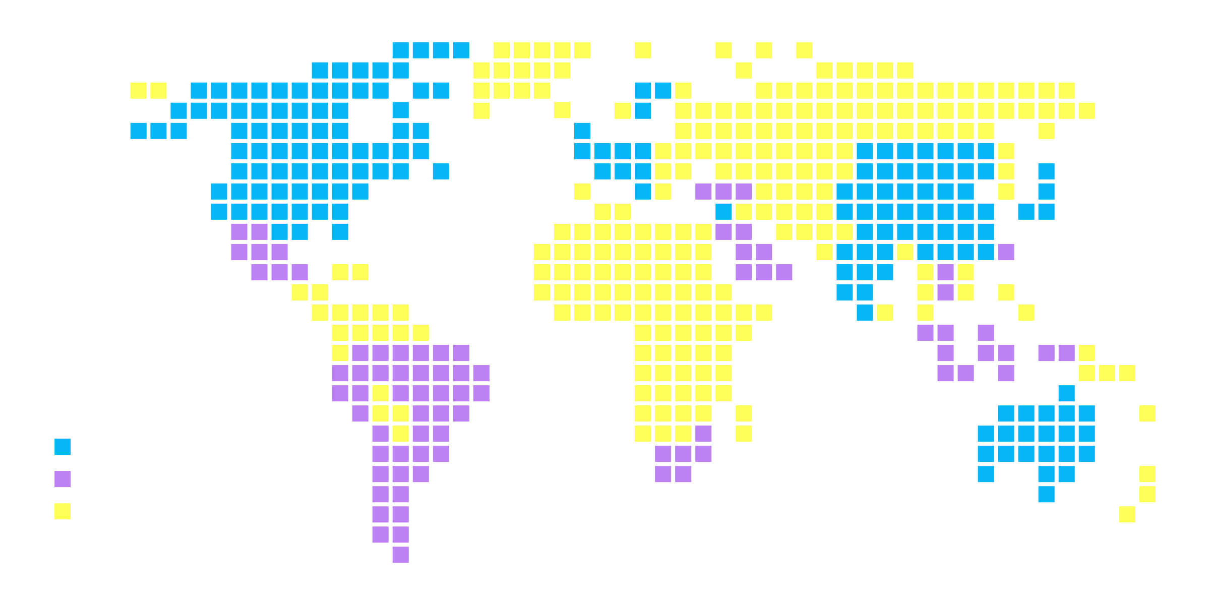 Eine Weltkarte, die mit verschiedenen Farbfeldern die Regionen für "Compute North" (blau), "Compute South" (lila) und "Compute Desert" (gelb) darstellt.