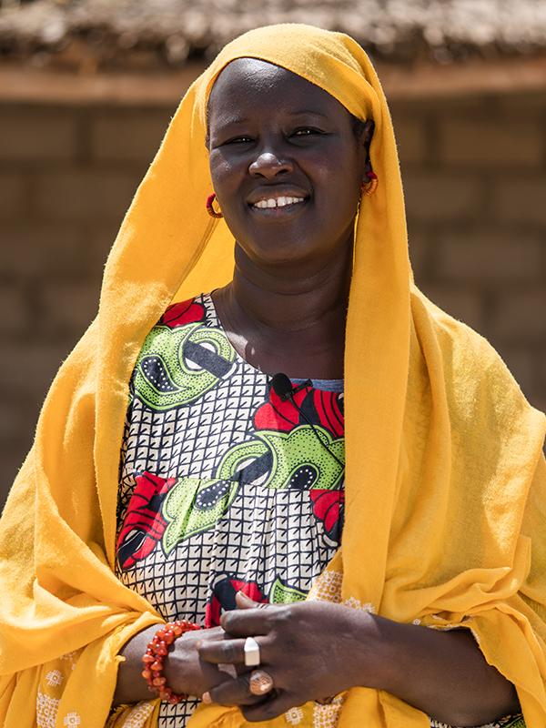 A woman in colourful clothing