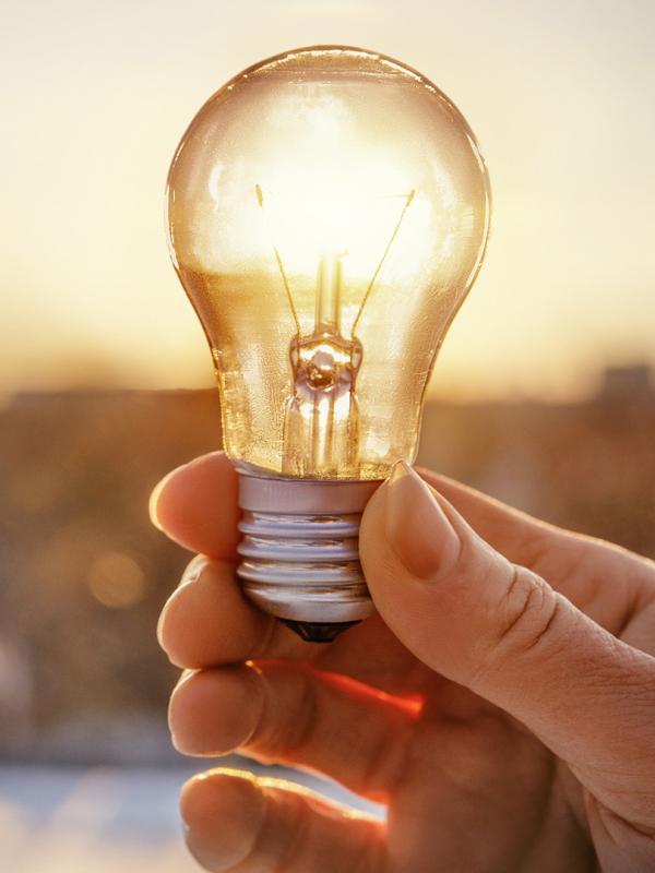 Light bulb through which the evening sun shines.