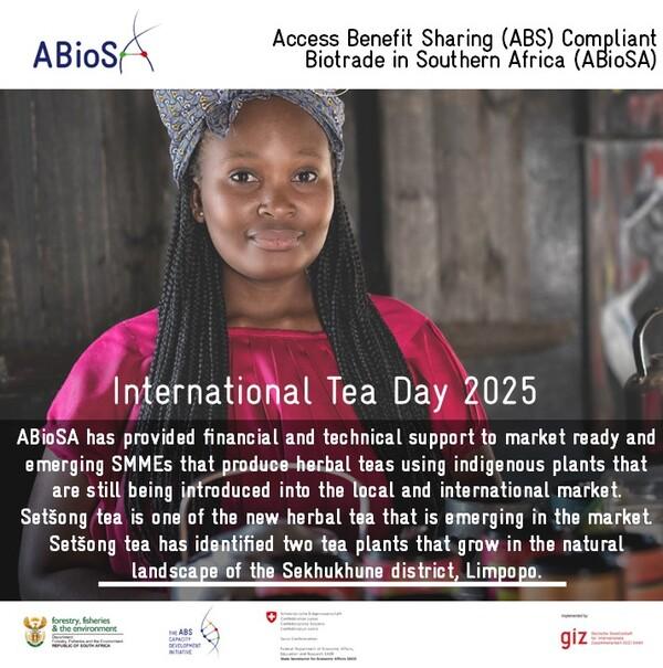 Picture saying "International Tea Day 2025", woman in the background