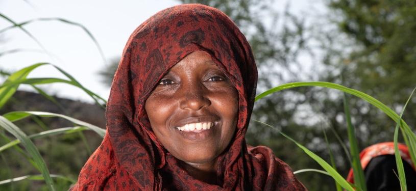 Woman in a maize field.
