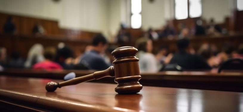 A gavel in a courtroom.