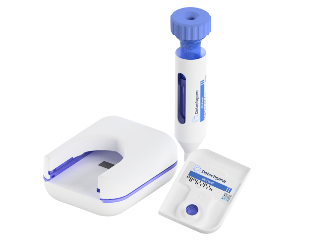 Various parts of a rapid test kit from Detechgene