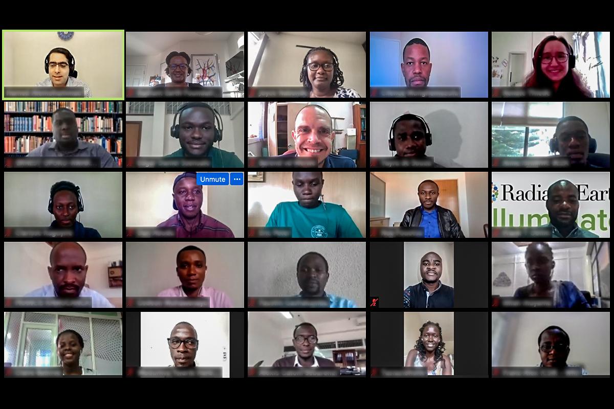 Screenshot showing 25 people in small image tiles during an online meeting