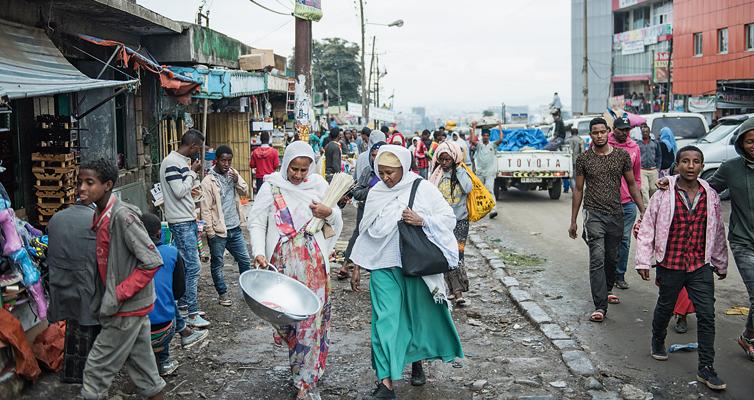 A street in Addis Ababa. The newly created jobs in the textile industry have given many women a secure income for the first time.