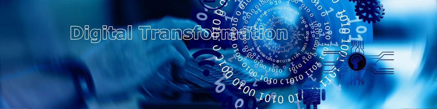 Visualisierung mit Nullen und Einsen und der Aufschrift: Digital Transformation
