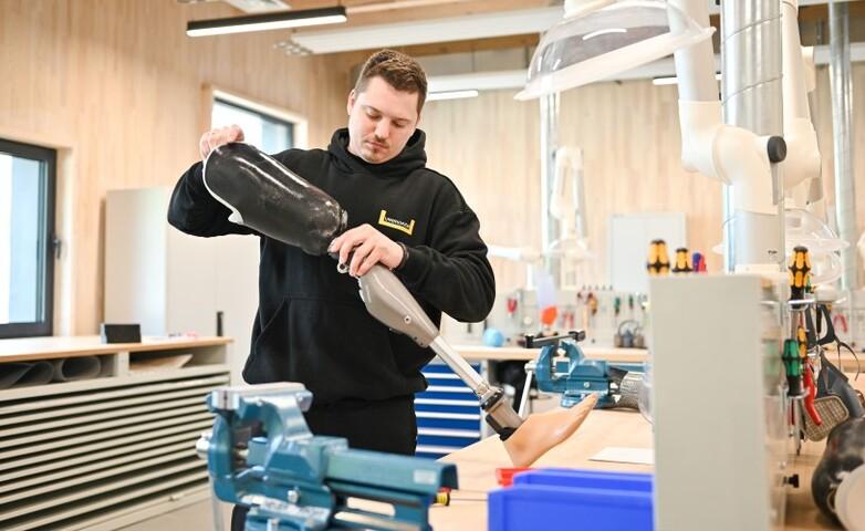 A technician assembling a prosthetic leg in the Unbroken P&O Centre in Lviv, Ukraine.