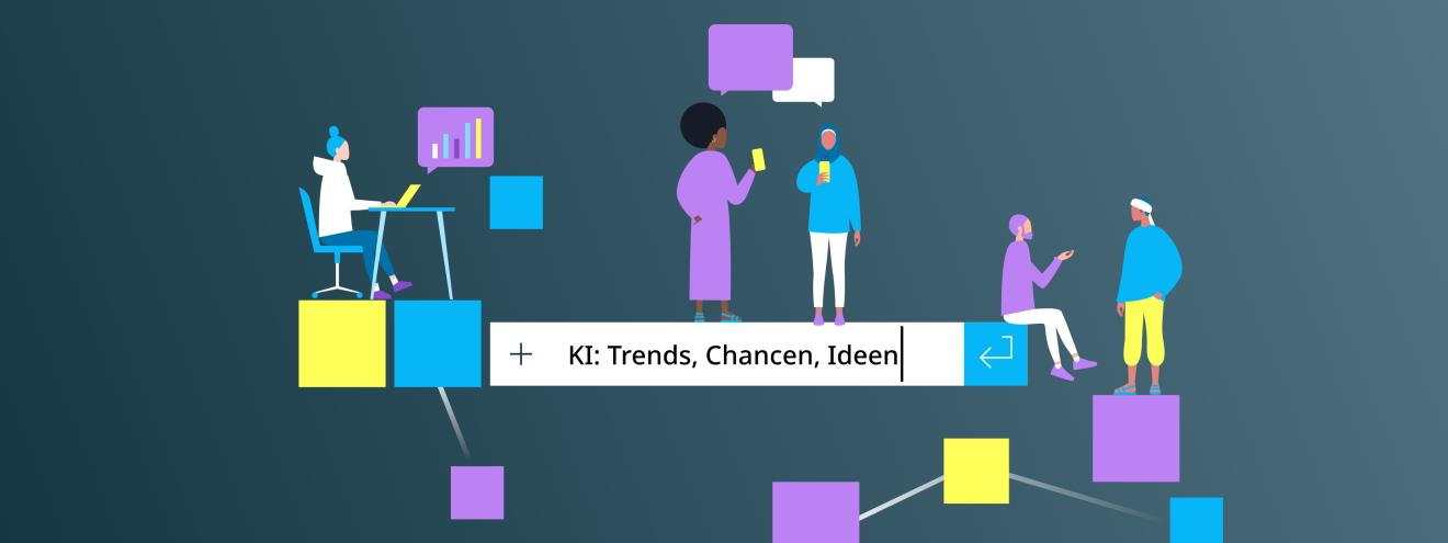 Ein großes Eingabefeld auf dem Menschen mit digitalen Endgeräten interagieren
