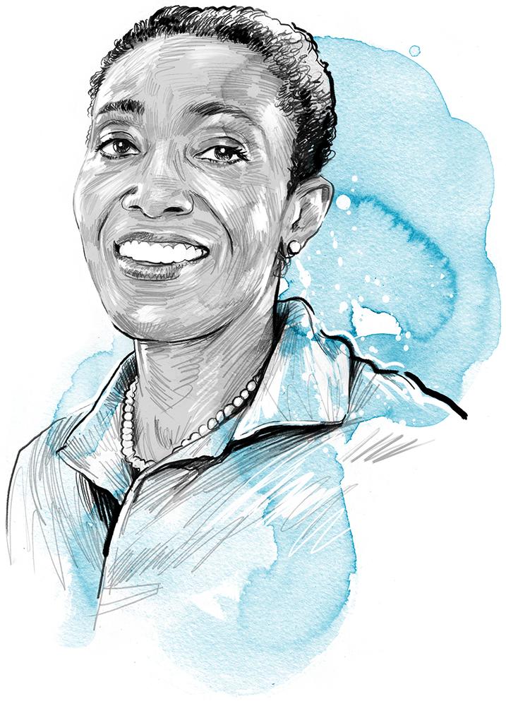 Portrait of a woman in a sketchy style with blue accents