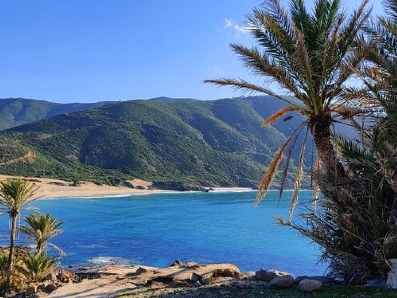 View of Algerian coast with green mountain background