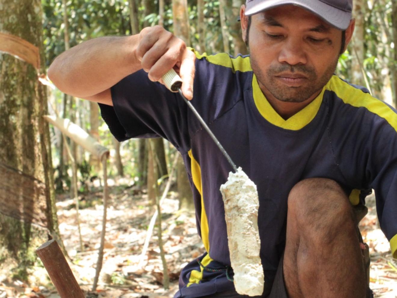 Zwei Männer mit weißen Bauhelmen halten eine Karte in der Hand, einer zeigt auf drei Windräder im Hintergrund.