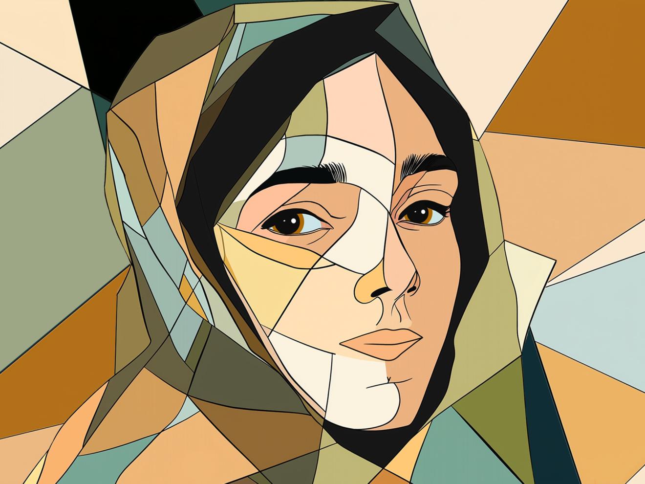 Illustration einer Frau fragmentierte grafische Flächen