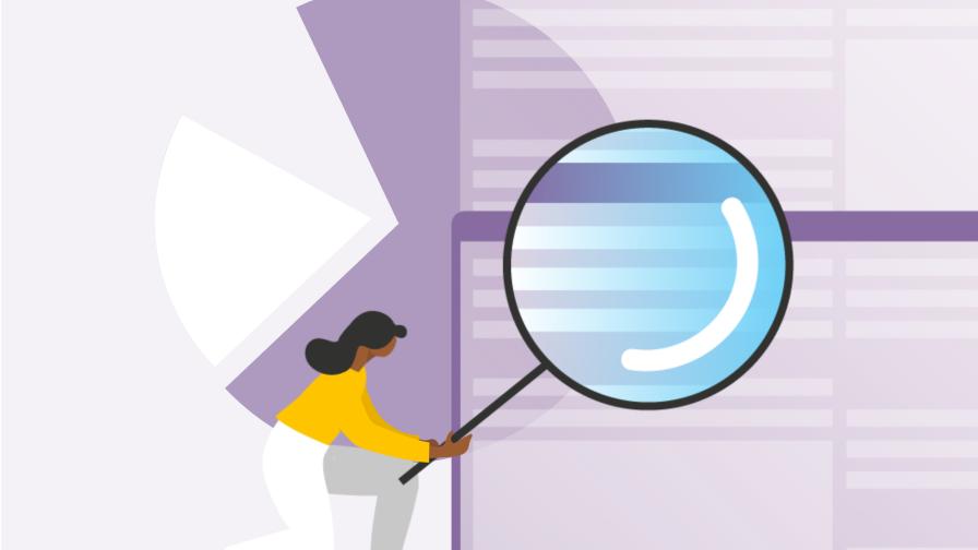 Illustration eine Frau, die eine überdimensionierte Lupe in der Hand hält