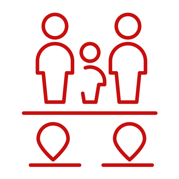 Icon für zwei Standorte, eine Familie
