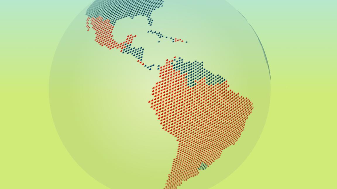 Weltkugel mit Kennzeichnung von Süd- und Zentralamerika