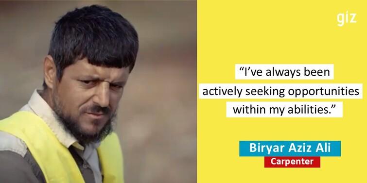 Portrait of Biryar Aziz Ali and a quote stating: "I've always been actively seeking opportunities within my abilities".