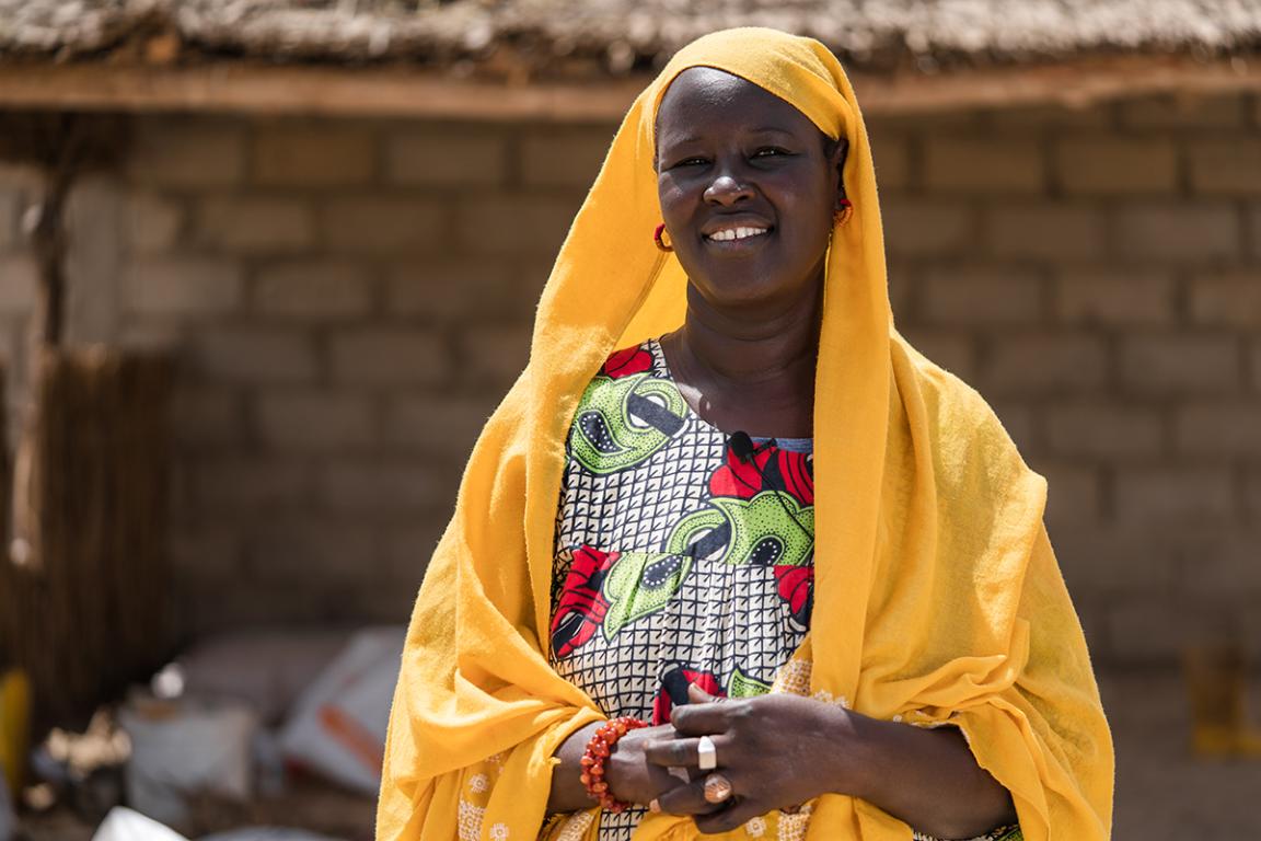 A woman in colourful clothing