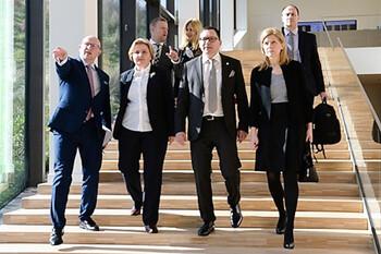 Serbia’s Assistant Minister of Justice Vladimir Davidovic and Germany’s President of the Federal Office of Justice Heinz-Josef Friehe shake hands during a successful study visit in Germany