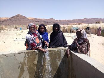 Die Bürgermeisterin von Moudjeria am Brunnen zur Feldbewässerung – Wasserver-sorgung zählt zu den Dienstleistungen, die durch die Gemeinden erbracht werden.