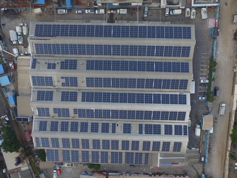 Hybrid solar system on the roof of an industrial building in Nigeria.