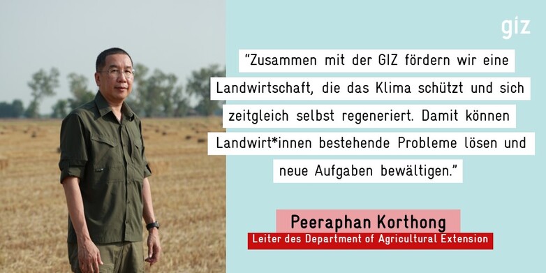 Ein Bild auf dem der Leiter des Department of Agricultural Extension names Peraphan Kothong dargestellt wird.