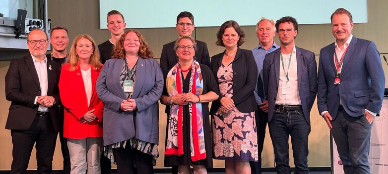 Pledges Football for Sustainable Summit group picture. Rémy Rioux – Chief Executive Officer, Agence Française Développement (AFD), Paul Wedeleit – Head of EURO 2024 Host City Berlin, Ingrid Gabriela-Hoven – Board Member, GIZ,  Anton Klischewski – Sustainability Coordinator, FC Internazionale Berlin, Sharon Tuff – Chief Commercial & Engagement Officer, Football Association Wales, Manuel Pauser – Senior Director Head of Global Affairs, Adidas GmbH,  Svenja Schulze, Federal Minister for Economic Cooperation and Development, Juliane Seifert, State Secretary at the Federal Ministry of the Interior and Community, Dan Dickinson – CEO, Right to Dream Group , Sven Albrecht, Managing Director, Special Olympics Germany, Jonas Numrich, Senior Director Public Affairs, Communications & Sustainability Coca-Cola Germany