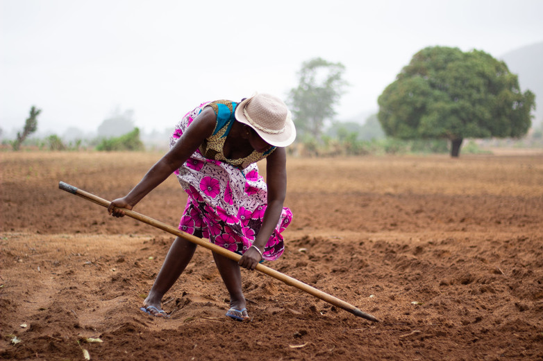 Woman working in a field.