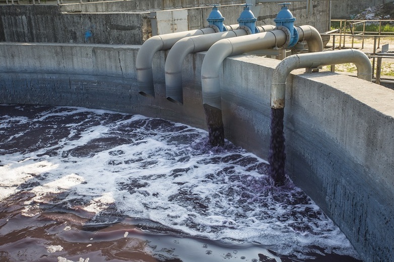 A wastewater treatment plant with dirty water.