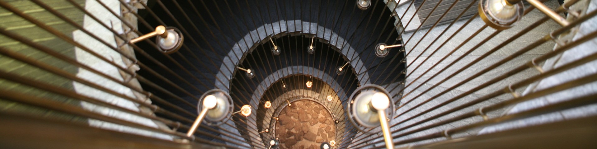 View of the spiral staircase in the main building of the UN Economic Commission for Latin America and the Caribbean in Santiago de Chile.