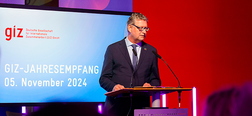 Schäfer-Gümbel chair of GIZ’s management board, is holding a speech at the annual reception