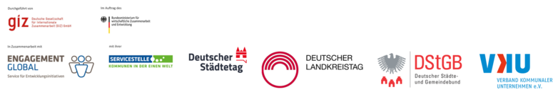 Logos of the partners that cooperate with one another as part of the Municipal Development Cooperation for Global Sustainable Development project