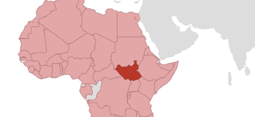 Map of South Sudan showing the country's borders.